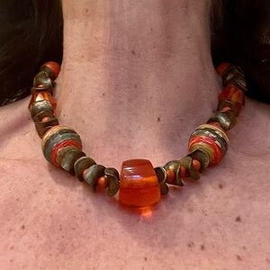 Handcrafted Orange and Brown Beaded Necklace